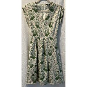 Retrolicious Womens Dress Sz S Green Pink Bird Print Sleeveless Cotton